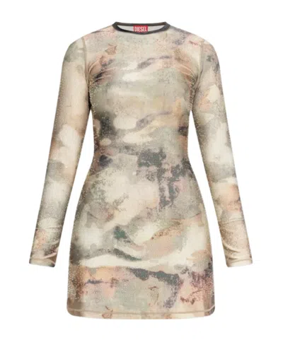 Diesel D-uplo Printed Embellished Mini Dress In Multi