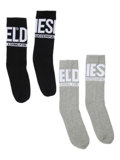 Diesel Kids' Logo Ribbed Socks (pack Of Four) In Black