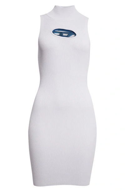 Diesel M-onervax Body-con Mock Neck Rib Sweater Dress In White/ Light Blue
