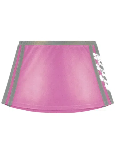 Diesel O-uncut-stripe Cotton Miniskirt In Pink