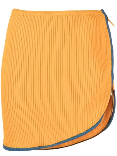 Diesel Ribbed-knit Asymmetric Mini Skirt In Orange