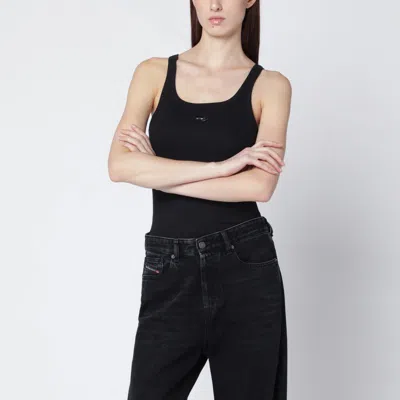 Diesel T-wife Black Tank Top With Laser-cut Oval D