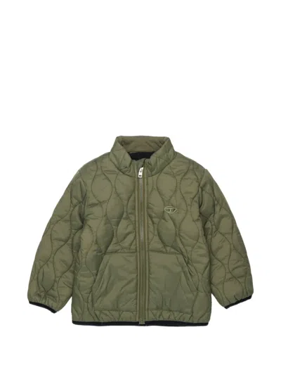 Diesel Babies' Wavy-quilted Logo-print Padded Jacket In Green