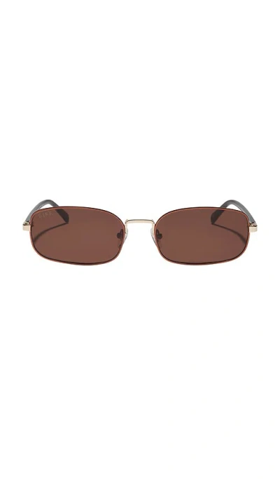 Diff Eyewear X Rachael Kirkonnell Metal Rectangle Sunglasses In Brown & Gold