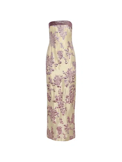 Dima Ayad Floral-appliqué Strapless Dress In Yellow