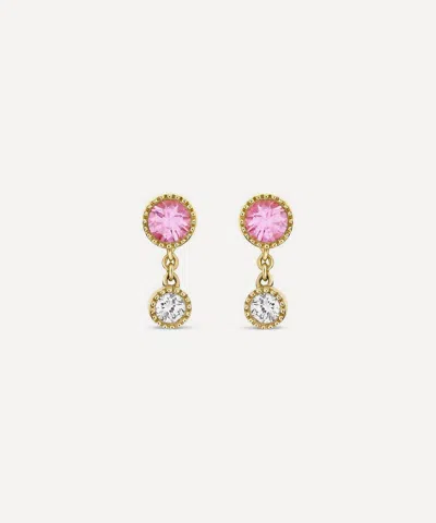 Dinny Hall 9ct Gold Duo Drop Pink Tourmaline And Diamond Stud Earrings