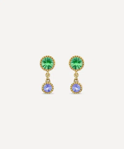 Dinny Hall 9ct Gold Duo Drop Tsavorite And Tanzanite Stud Earrings