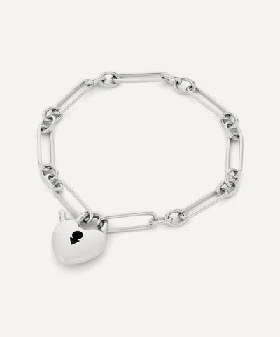 Dinny Hall Sterling Silver Padlock Heart Chain Bracelet In Metallic