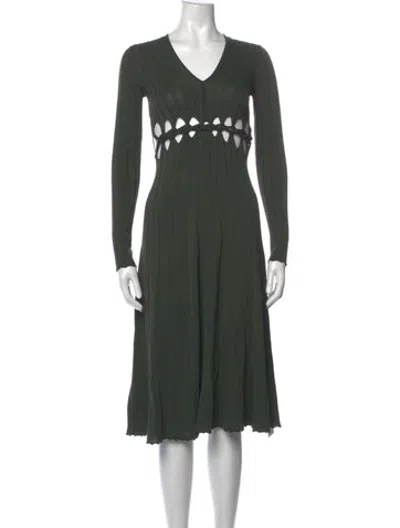 Pre-owned Dion Lee V-neck Midi Length Dress In Green