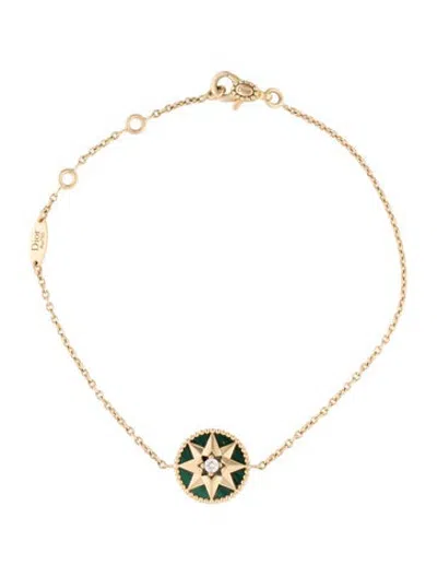 Pre-owned Dior 18k Malachite & Diamond Rose Des Vents Bracelet, 7" In Multicolor