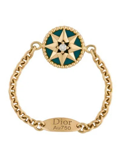 Pre-owned Dior 18k Turquoise & Diamond Rose Des Vents Chain Ring In Multicolor