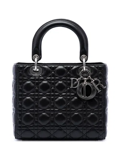 Pre-owned Dior 2007 Medium Lambskin Cannage Lady  Satchel In Black
