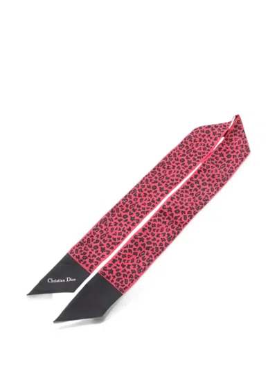 Pre-owned Dior 2010s Mitzah Leopard Ribbon Scarf In Pink
