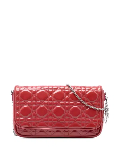 Pre-owned Dior 2011 Patent Cannage Lady  Wallet On Chain Crossbody Bag In Red