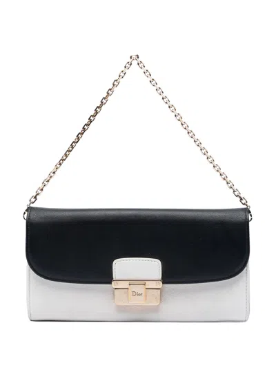 Pre-owned Dior 2014 Bicolor Calfskin Ling Wallet On Chain Handbag In Black