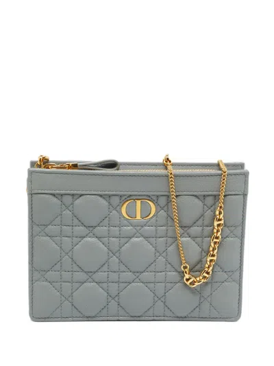 Pre-owned Dior 2021 Caro Cannage Pouch Bag In Grey