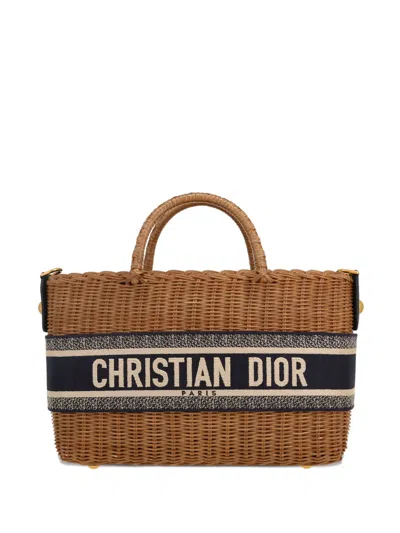 Dior 2021 Wicker-canvas Tote Bag In Brown