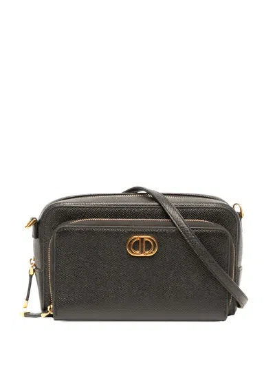Pre-owned Dior 2025 Grained Calfskin Caro Double Pouch Crossbody Bag In Black
