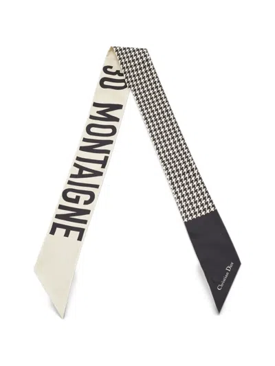 Pre-owned Dior 30 Montaigne Mitzah Houndstooth-print Scarf In Neutrals