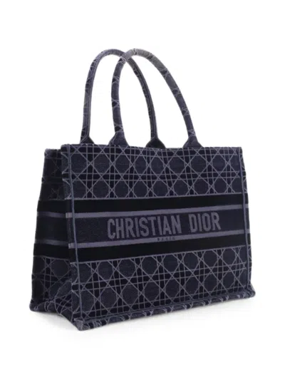 Pre-owned Dior Book Cannage Embroidered Velvet Medium Tote Bag In Blue