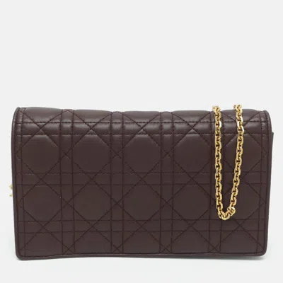 Pre-owned Dior Burgundy Cannage Quilted Leather Pouch