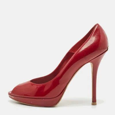 Pre-owned Dior Burgundy Patent Peep Toe Platform Pumps Size 38