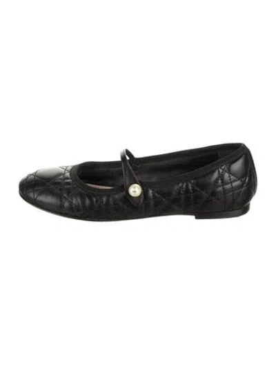 Pre-owned Dior Cannage Pattern Leather Ballet Flats In Black