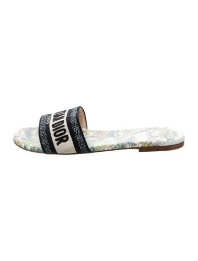 Pre-owned Dior Canvas Embroidered Accent Slides In Blue
