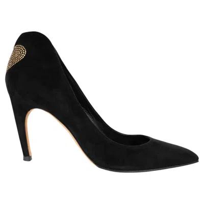 Pre-owned Dior Christian  2017 Amour Studded Heart Suede Pumps Black Gold 38.5