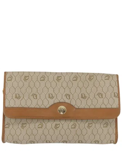 Pre-owned Dior Christian  Beige Canvas Honeycomb Zip Clutch (authentic Pre-loved)