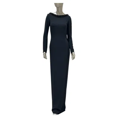 Pre-owned Dior Christian  Black Beaded Evening Gown Circa 2000s Fitted Size 38
