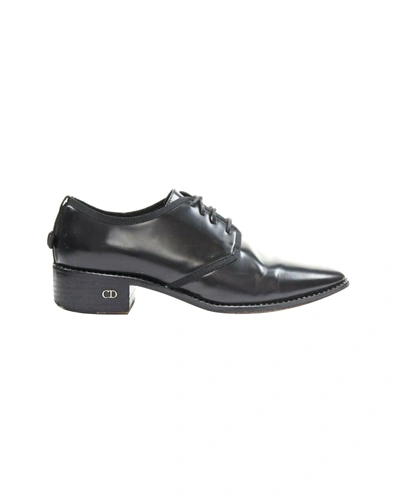Dior Christian  Black Leather Grosgrain Trimmed Laced Crystal Outsole Oxford