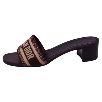 Pre-owned Dior Christian  Brown Oblique Logo Canvas Block Heel Slide Sandals - Eu 41
