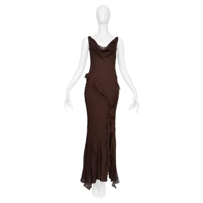 Pre-owned Dior Christian  By John Galliano Brown Gown With Chiffon Ruffles