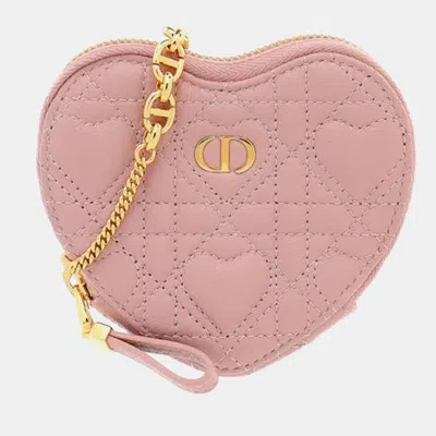 Pre-owned Dior Christian  Caro Heart Pink Calfskin Leather Chain Pouch Bag