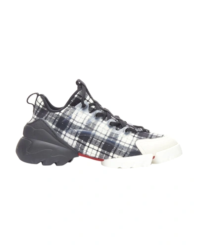 Dior Christian  D Connect Black White Plaid Check Chunky Sole Sneaker In Gray