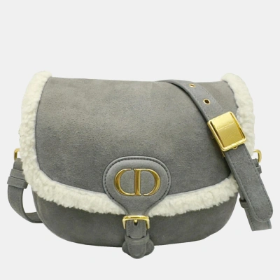 Pre-owned Dior Christian  Grey/white Suede/shearling Small  Bobby Bag
