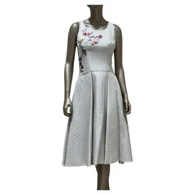 Pre-owned Dior Christian  Ivory Quilted Midi Dress Fr 38 With Floral Embroidery In White