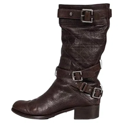 Pre-owned Dior Christian  Roa Brown Leather Slip-on Boots Eu 40 Stacked Heel