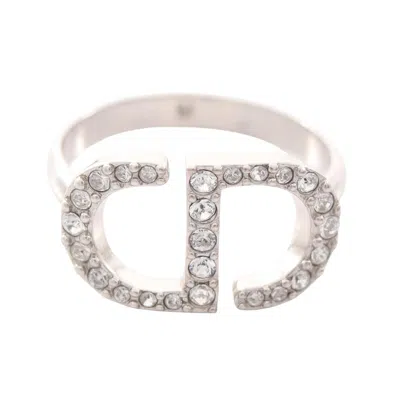 Pre-owned Dior Christian  Silver Clear Metal Rhinestone Band Ring () In Silver, Clear