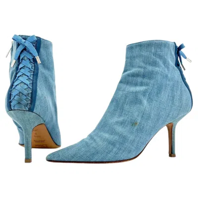 Pre-owned Dior Christian John Galliano  Ss 2002 Blue Corset Pointed Toe Heeled Booties 38.5