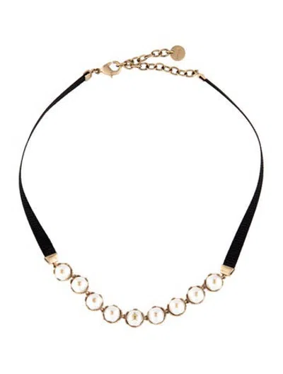 Pre-owned Dior Cord & Faux Pearl D-renaissance Choker Necklace, 14.25" In Multicolor
