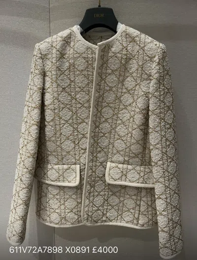 Dior Crew Neck Long Sleeve Casual Jacket In White