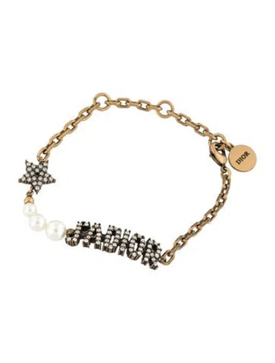 Pre-owned Dior Crystal & Faux Pearl J'a Station Bracelet, 7.5" In Clear/white