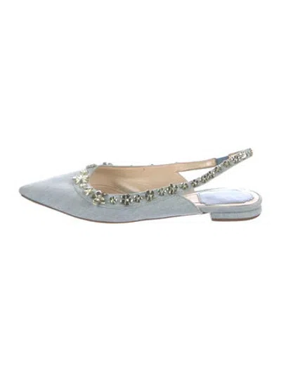 Pre-owned Dior Denim Crystal Embellishments Slingback Flats In Blue