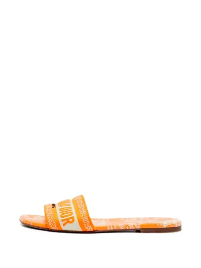 Pre-owned Dior Dway Canvas Slides In Orange