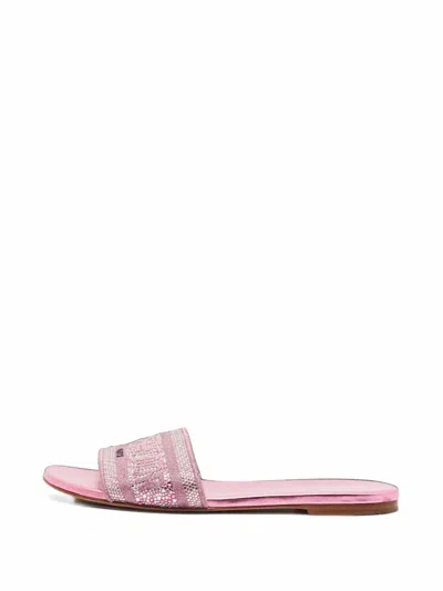 Pre-owned Dior Dway Crystal Slides In Pink
