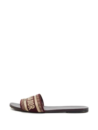 Pre-owned Dior Dway Embroidered Slides In Red