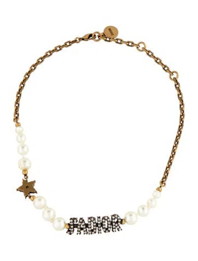 Pre-owned Dior Faux Pearl & Crystal Choker Necklace, 15" In Multicolor