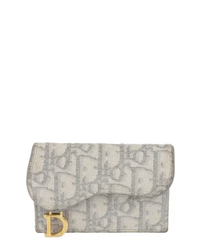 Pre-owned Dior Grey Leather Oblique Saddle Flap Card Holder (authentic Pre-loved)